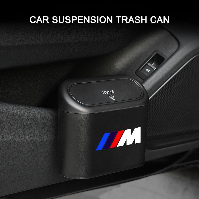 M LOGO Car Vehicle Case Storage Box Black ABS Square Pressing Trash Can For BMW G01 G02 F22 F23 E46 E93 E39 G26 F01 F02 F06 G32 G20 G29