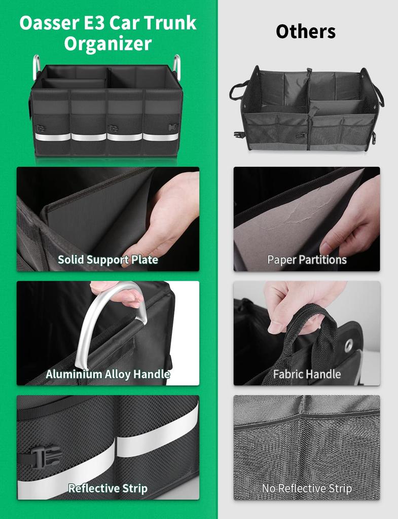 Car Trunk Organizer Cargo Organizer Trunk Storage Waterproof Collapsible Durable Multi Compartments with Foldable Cover Black