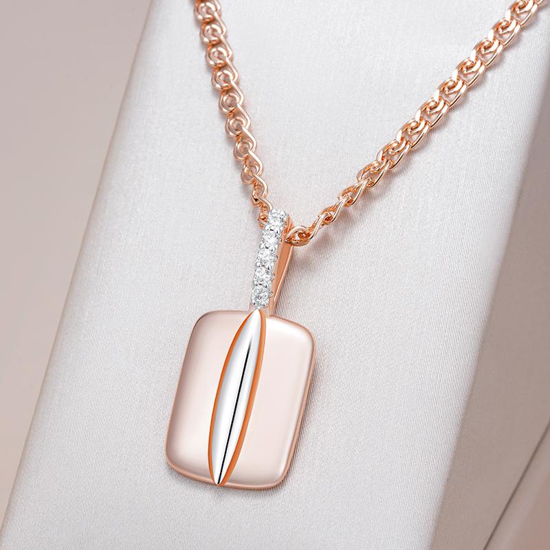 Shiny Natural Zircon Square Pendant Necklace For Women Luxury  Rose Gold  Color Mix Design Daily Fine Jewelry