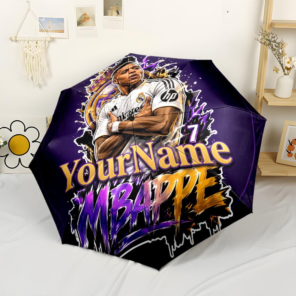 Mbappe Personalized Name Umbrella Compact Travel Automatic Umbrella Folding Umbrella with 8 Ribs Compact Design All-Season Travel Fashionable
