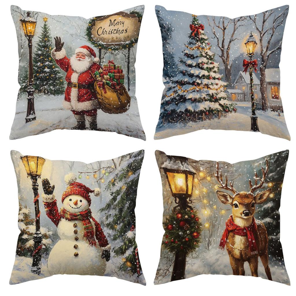 Unique Christmas Snowman Throw Pillow Covers ,Soft Comfy Xmas Floral Flower Pillow Cases Kit, Holiday Velvet Decorative For Couch Sofa Living Room