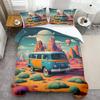 Wohnmobil Muster 3D Gedrucktes Bettbezug Set Cartoon Stil Bettwäsche Set Luxuriöse Heimtextilien Bequemer Bettdeckenbezug Kissenbezug