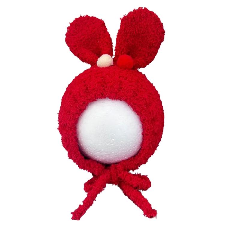 

Дитячі шапочки з ланцюжком, Теплий головний убір з вушками кролика для комфорту, В язана шапка для немовлят, Пухнаста шапка з вушками кролика червоний