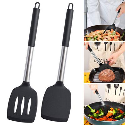 2Pcs Silicone Spatula Slotted Food Grade Heat Resistant Dishwasher Safe Frying Fish Eggs Non-stick Pot Cooking Turner Cookware Utensils Kitchen