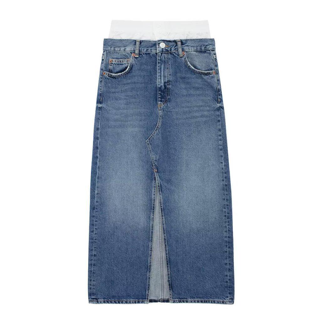 2023 Autumn Women's Denim Boxer Brief Skirt with Front Slit