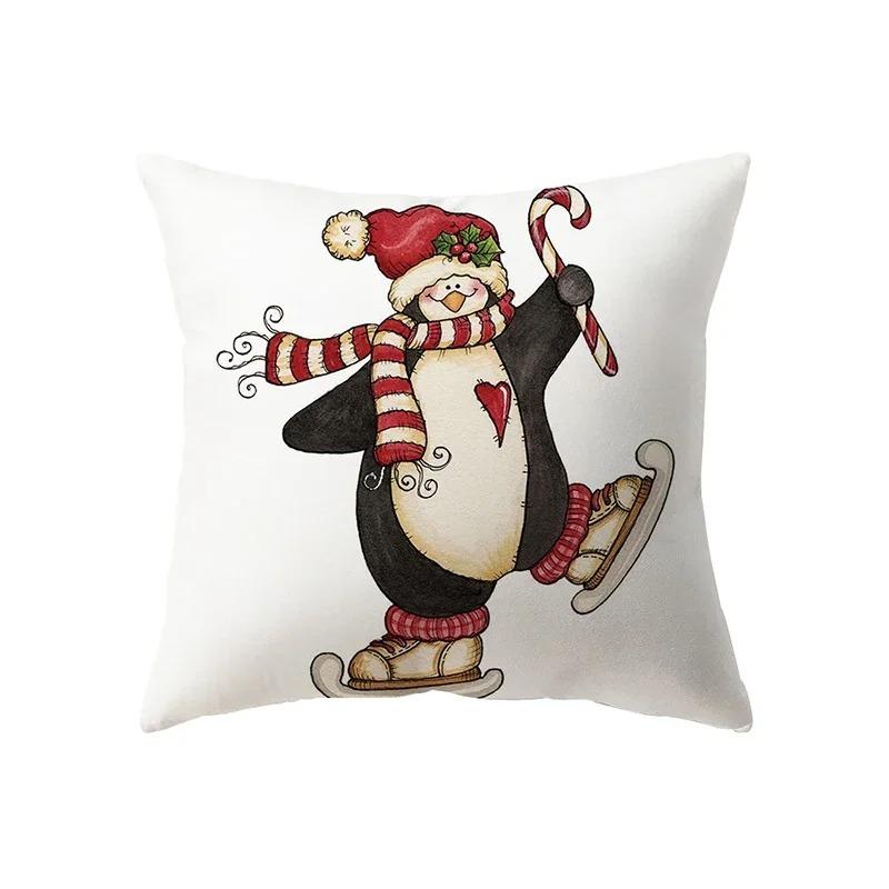 Cute Santa Claus Merry Christmas Printed Pattern Cushion Cover Home Living Room Sofa Decoration Polyester Pillow