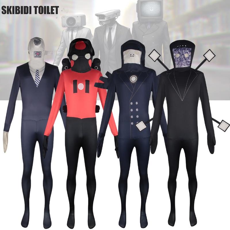 Tv Toilet Skibidi Man Cosplay Jumpsuit Tight Halloween Party Game Role Playing