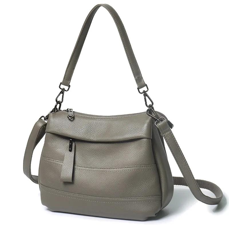 Genuine Leather Commuter Handbag with Multiple Compartments - Versatile Luxury Shoulder Crossbody Bag for Women with Dual Straps