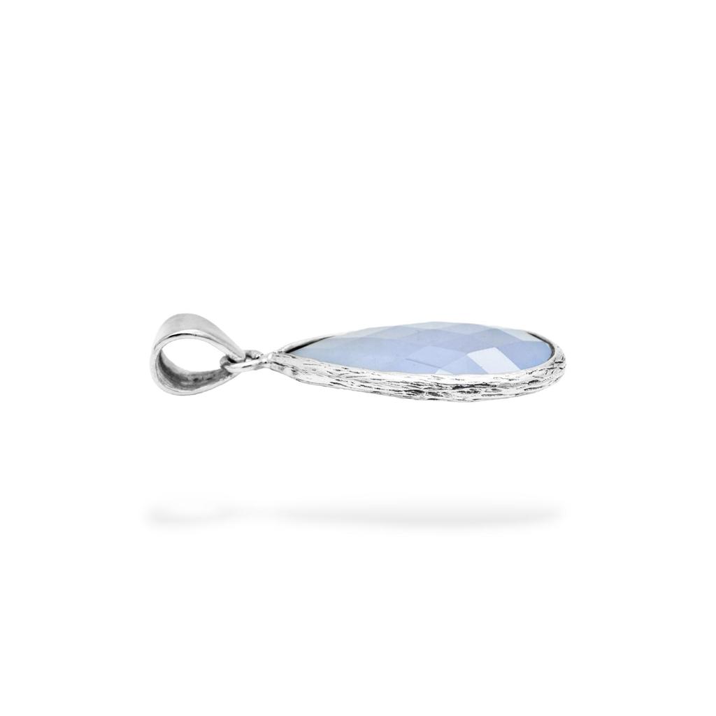 Aqua Chalcedony Handmade Pendant, 92.5% Silver Pear Pendant for Her
