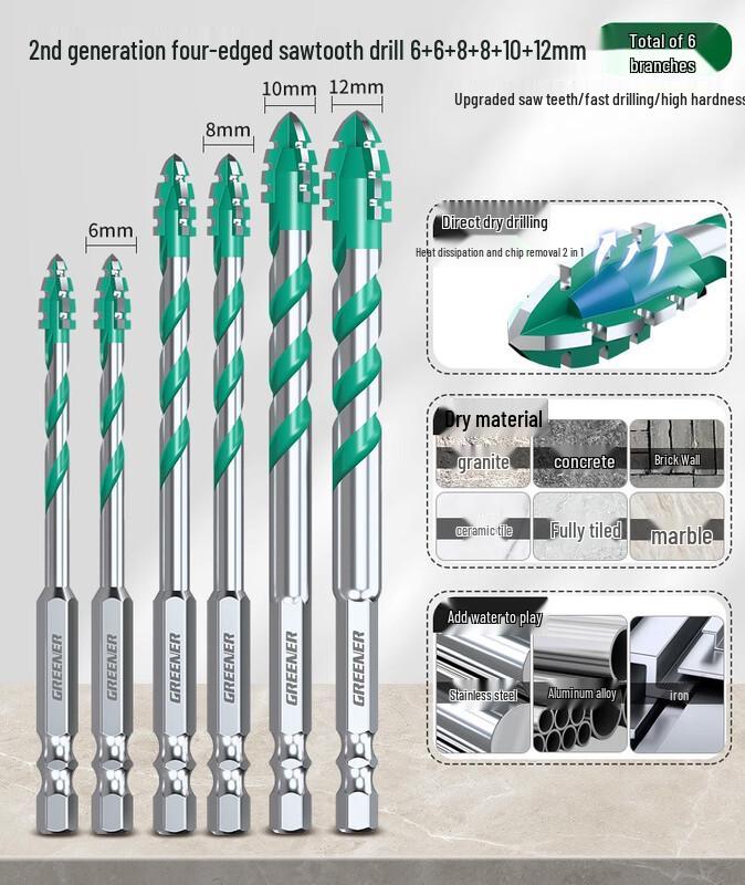 

Green Forest Four-Edge Serrated Tile Drill Bit Set CN plug (adapter included)