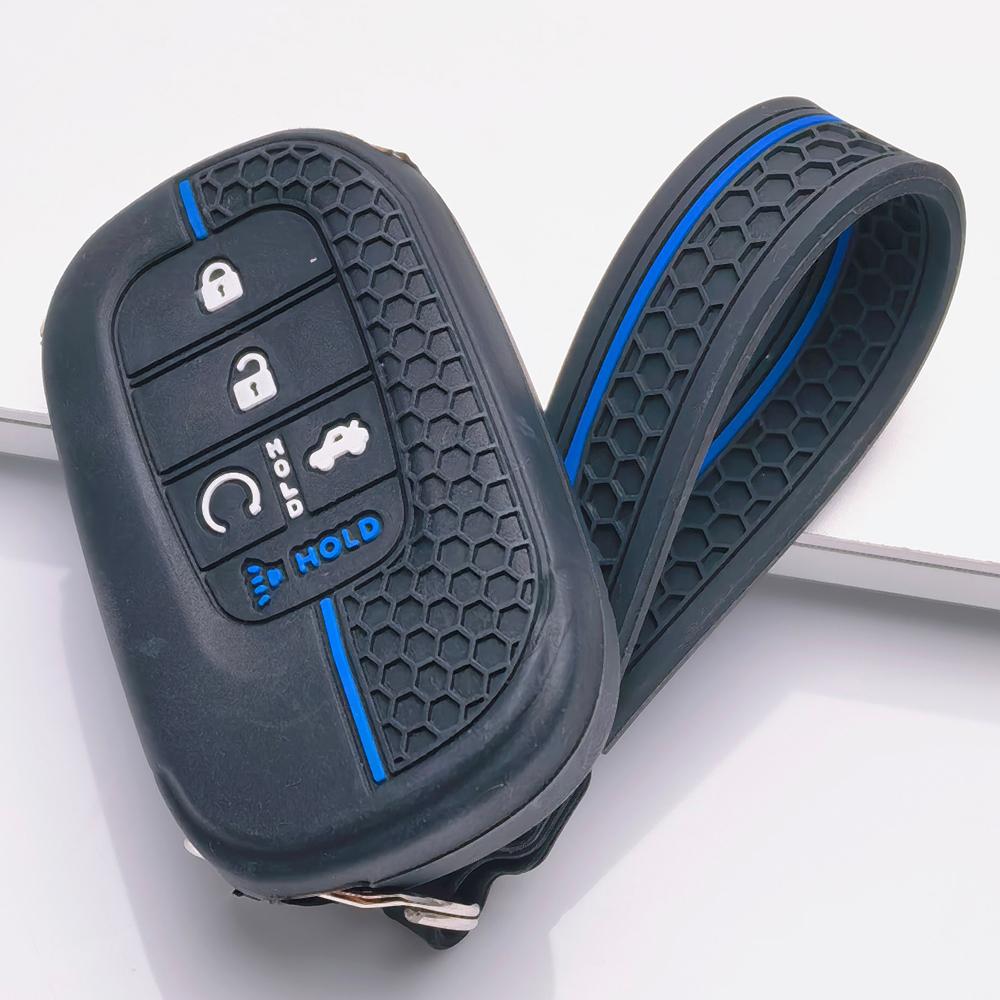 Soft Silicone Remote Key Case for Honda Civic Accord Inspire HRV CRV Pilot Odyssey ZR with Keychain Honeycomb Texture Racing Stripe Key Fob Protector