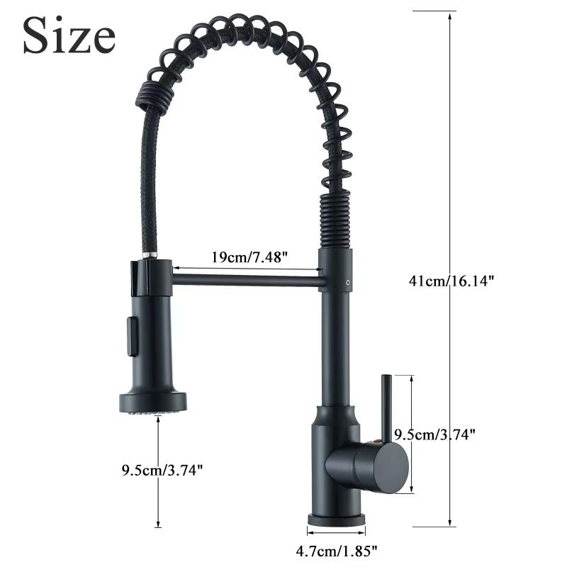 Black kitchen faucet, stainless steel mixer faucet, 360-degree rotating spray nozzle, kitchen sink, hot and cold water faucet.
