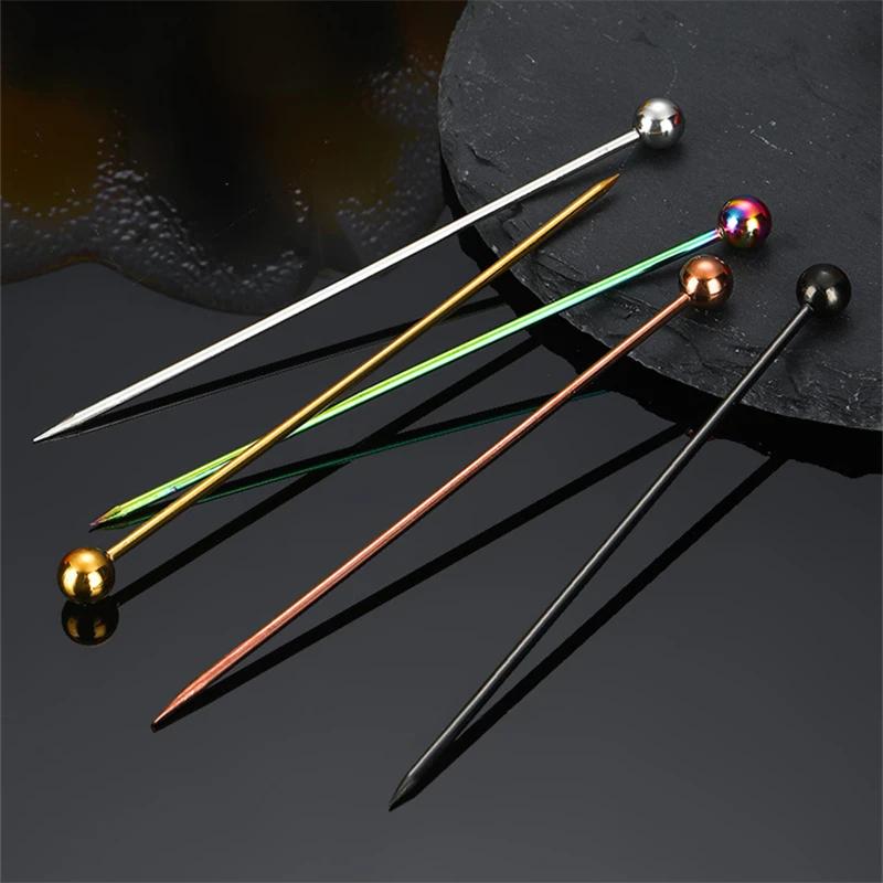 3PCS Stainless Steel Cocktail Sticks Fruit Sticks Reusable Drink Picks Toothpicks Drinks Creativity Decorate Fruit Tableware