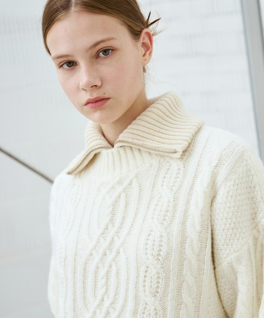 Deuloupisumeon Mohair Cable Pullover Knit [Navy]