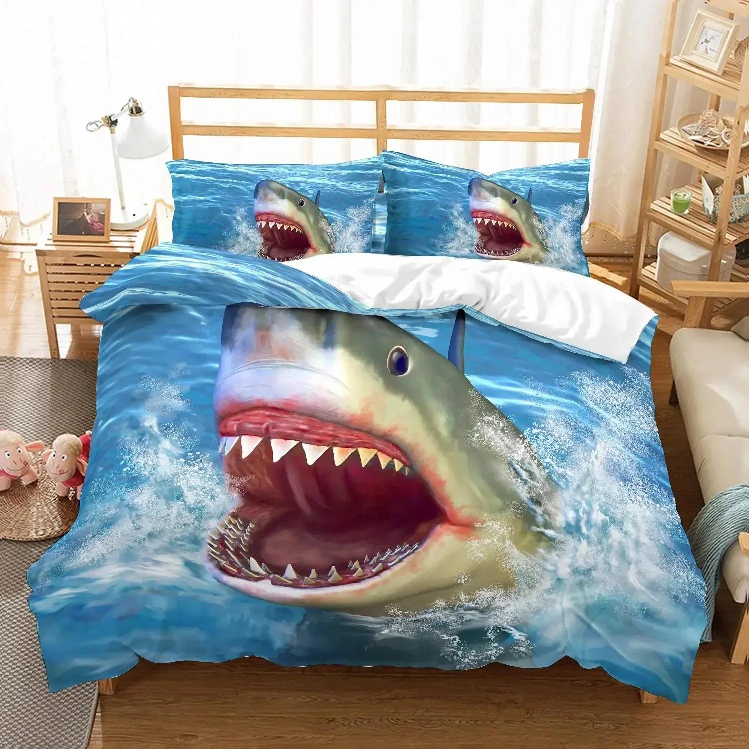 

Deep Sea Shark Black Shark Ocean Life Comfortable Duvet Quilt Cover Pillowcase Bedding Set Bedroom Decoration Home Textile 70x133cm
