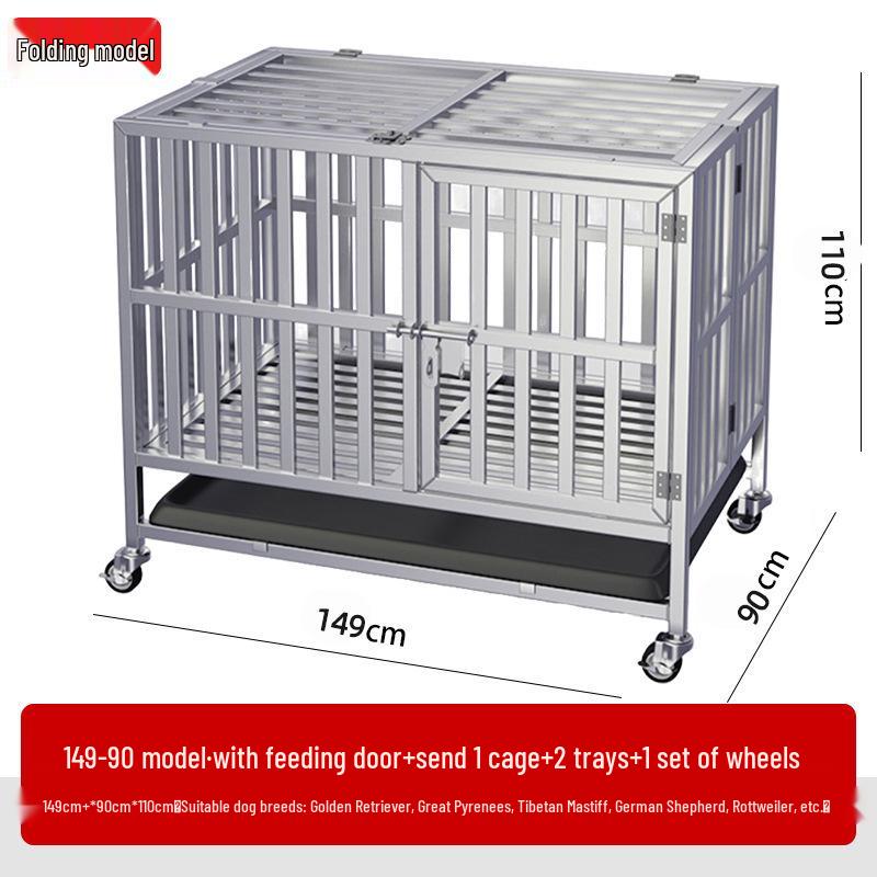 Stainless Steel Dog Cage with Toilet, for Small to Large Breeds, Full Square Tube Design, Suitable for Golden Retrievers.