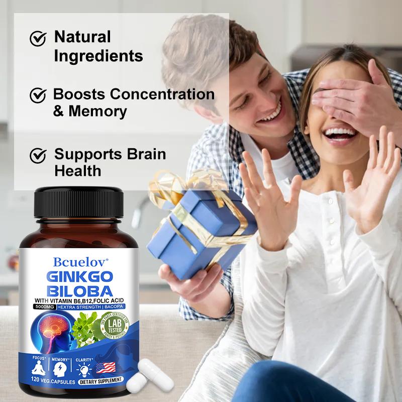 Bcuelov 5000mg Ginkgo biloba leaf extract combined with purslane centella asiatica and B vitamins helps improve concentration
