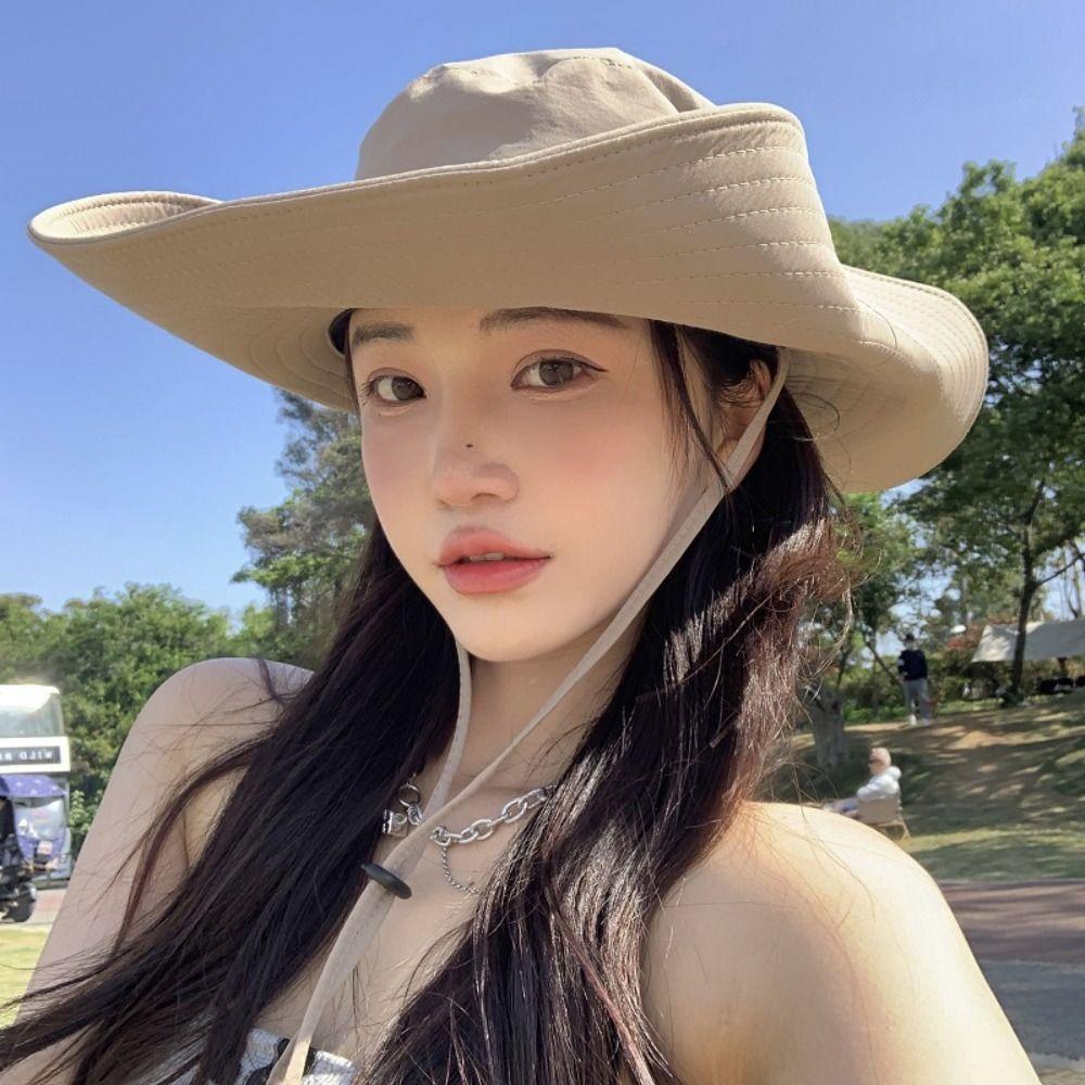 Hiking Wide Brim Sun Hat Waterproof Drawstring Bucket Hat Fashion Men's and Women's Hat  Outdoor
