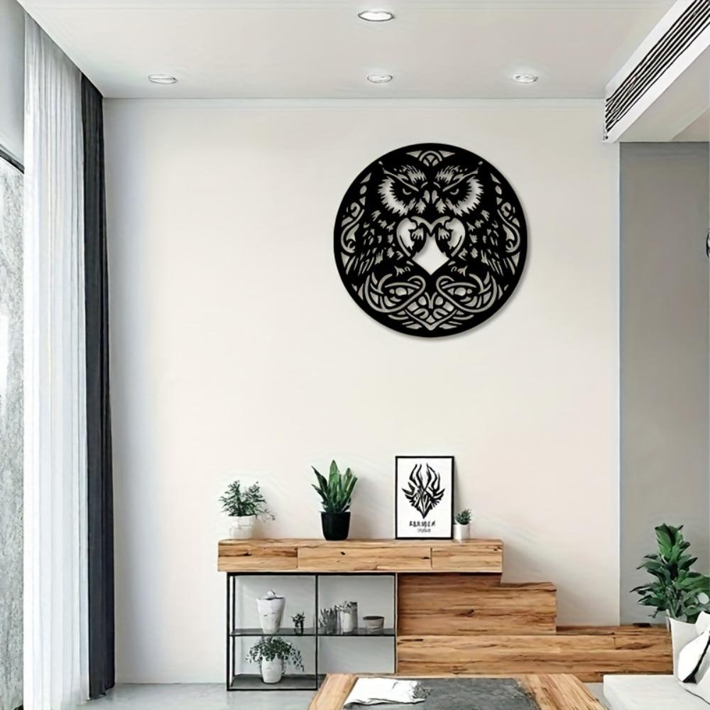 Celtic Two Owls Metal Wall Decor Black Symbolic Design for Living Room Study Bar St Patrick Day Halloween Gift
