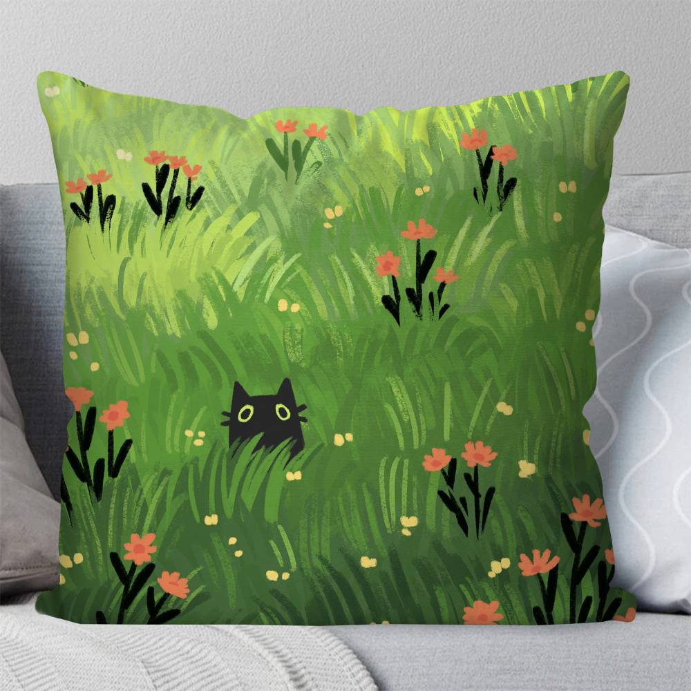 Interesting Black Cat Flower Pillow Case Fashion Square Pillowcase Bedroom Sofa Room Ins Decoration Leisure