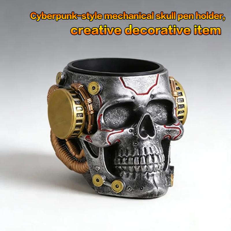 

Mechanical Style Skull Pen Holder For Home, Bedroom, Study, Desktop, Unique Multi-Functional Storage Bucket A
