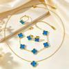 18K Gold Plated Clover Pendant Set Women Men Necklace Bracelet Earrings Ring Stainless Steel Titanium Alloy Jewelry