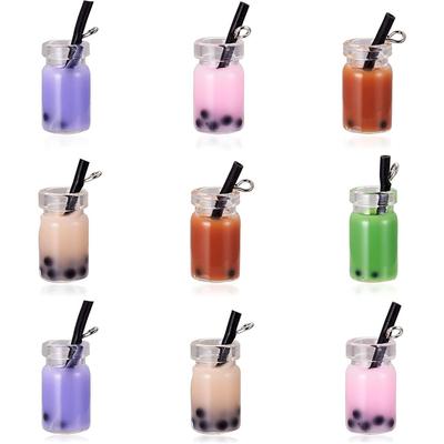 8/20pcs Tea Glass Bottle Pendants Resin Milk Tea Drink Cup Dangle Charms Colorful Lovely Hang Ornament Links 27x12mm DIY Necklace Jewelry Making
