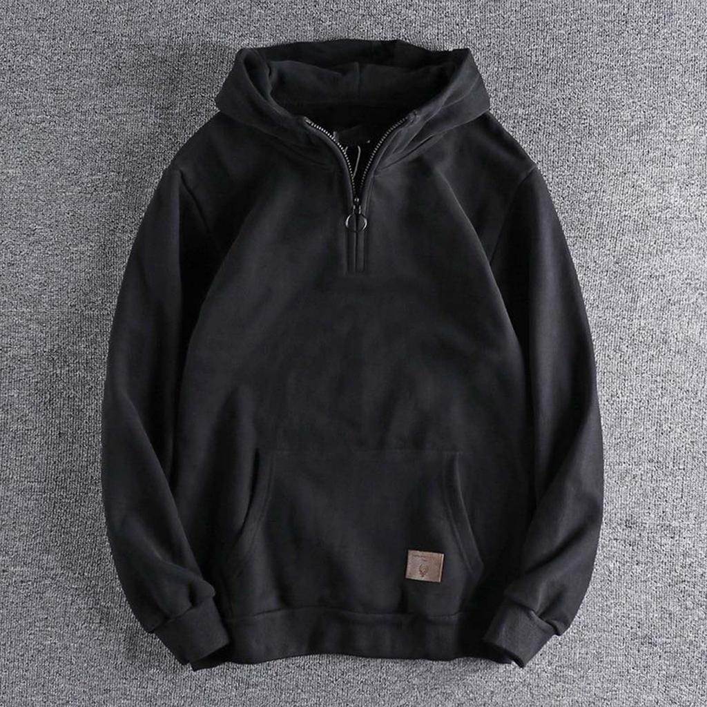 Half Zip Baggy Hoodie Men Pullover Longsleeve  Casual Hoodies Fashion Vintage Hooded Sweatshirt