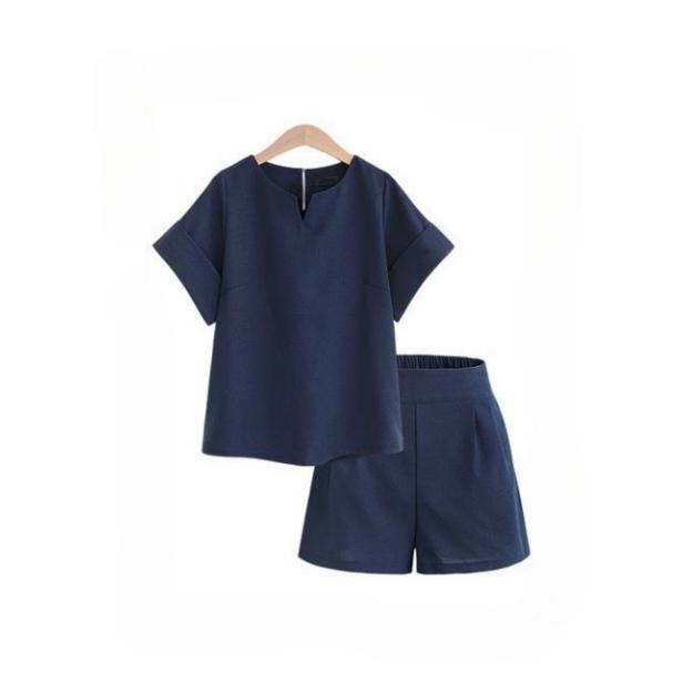 

Комплект из 2 предметов: укороченный топ + брюки, костюм, эстетический летний женский льняной повседневный спортивный костюм, короткие брюки, спортивный костюм, оверсайз XXXL темно-синий