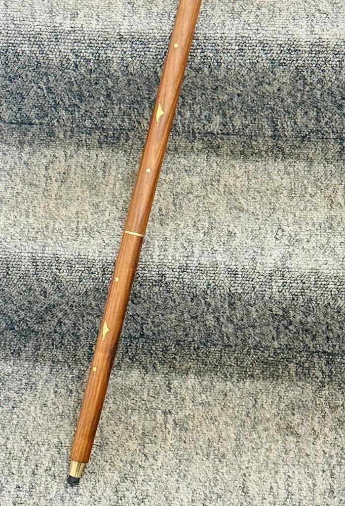 Walking Stick Black Twisted Pole With A Brass Elephant Head Comfortable Handle.