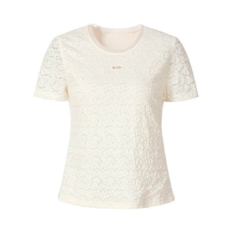 Anna Kou Elegant Stretchy Lace Sequin Round-Neck T-Shirt XL грязно-белый