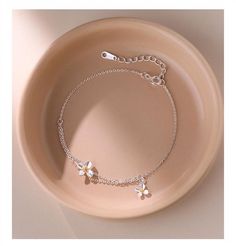 Korean Style Gardenia Flower Double Layer Drip Oil Bracelet - Stackable, Fashionable, and Versatile Women's Jewelry