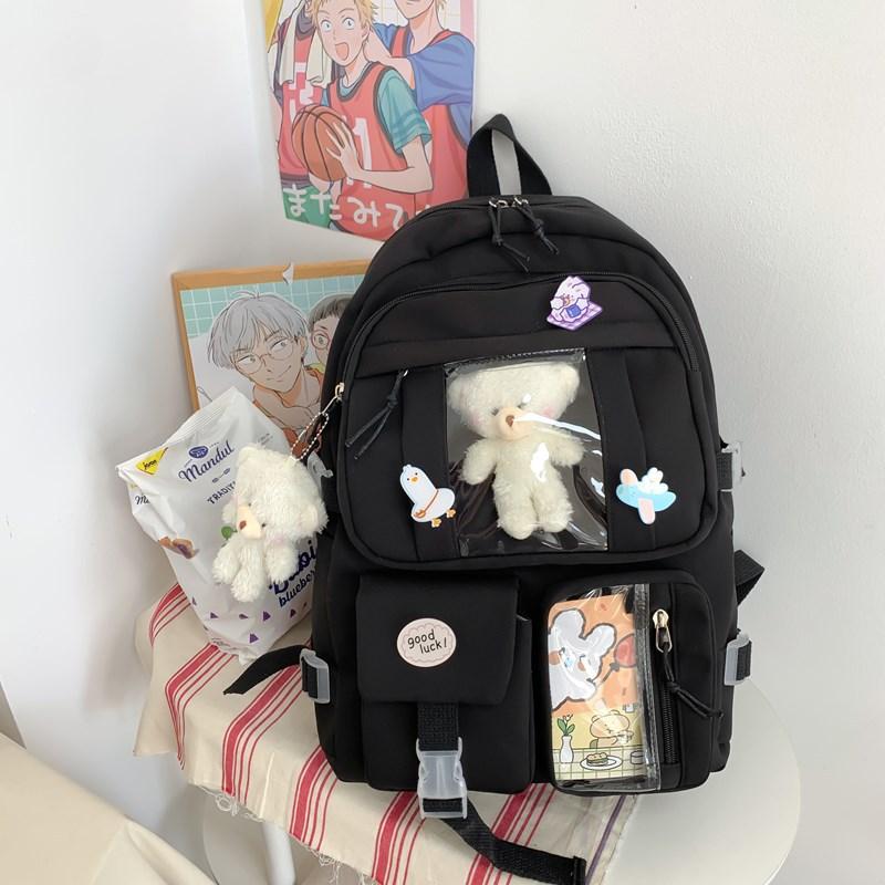 Schoolbagins style large capacity high school backpack for women, Korean version Harajuku ulzzang cartoon backpack, elementary school backpack