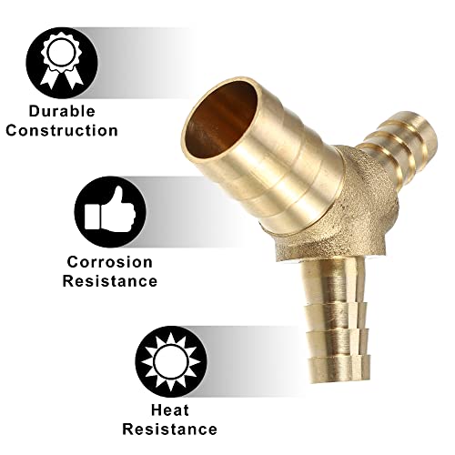 X AUTOHAUX Engine Hose Fitting Connector Y-Shaped Hose Fitting Reducer Universal 16-10-10mm 3 Way for Fuel Air Water Gas Oil Pipe Brass Gold