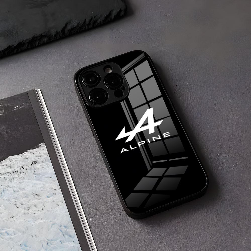 Alpine Logo Trikolóra Francouzský Kryt na Telefon Pro IPhone 17 Air 16 E Pro Max 15 14 13 Mini 12 Pro 11 Max Plus Černý Skleněný Kryt