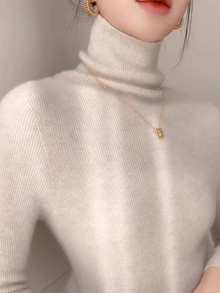 Women's Slimming Seamless High Neck Cashmere Sweater - 35% Cashmere, Perfect for Autumn/Winter
