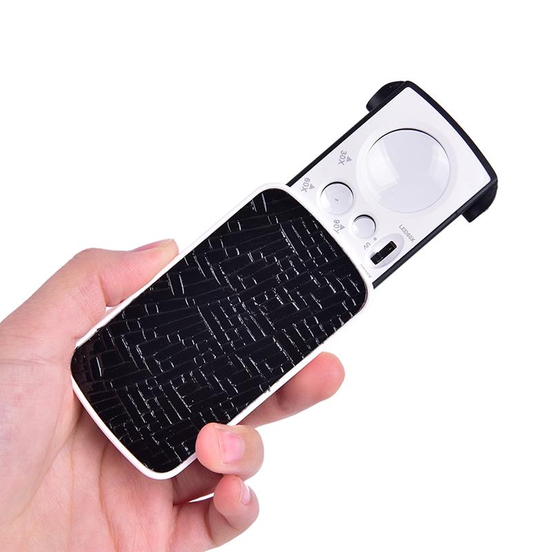 1Pc 30/60/90X Jeweler Magnifier Glass Acrylic Uv Led Slide Light Loupe