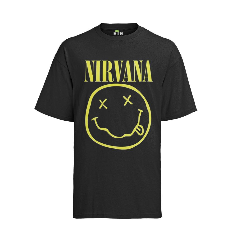 Nirvana Smaily Gelb Kurt Cobain Band Rock KOnzert Lachen Bio Herren T-Shirt