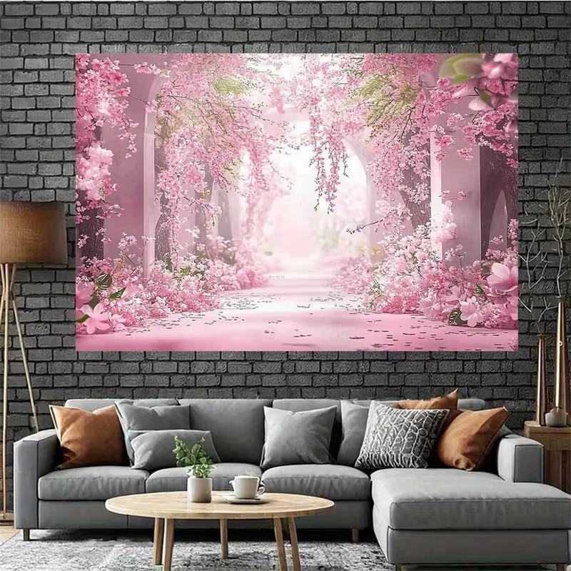 2D Pink Cherry Blossom Path Backdrop Spring Sakura Photography Background