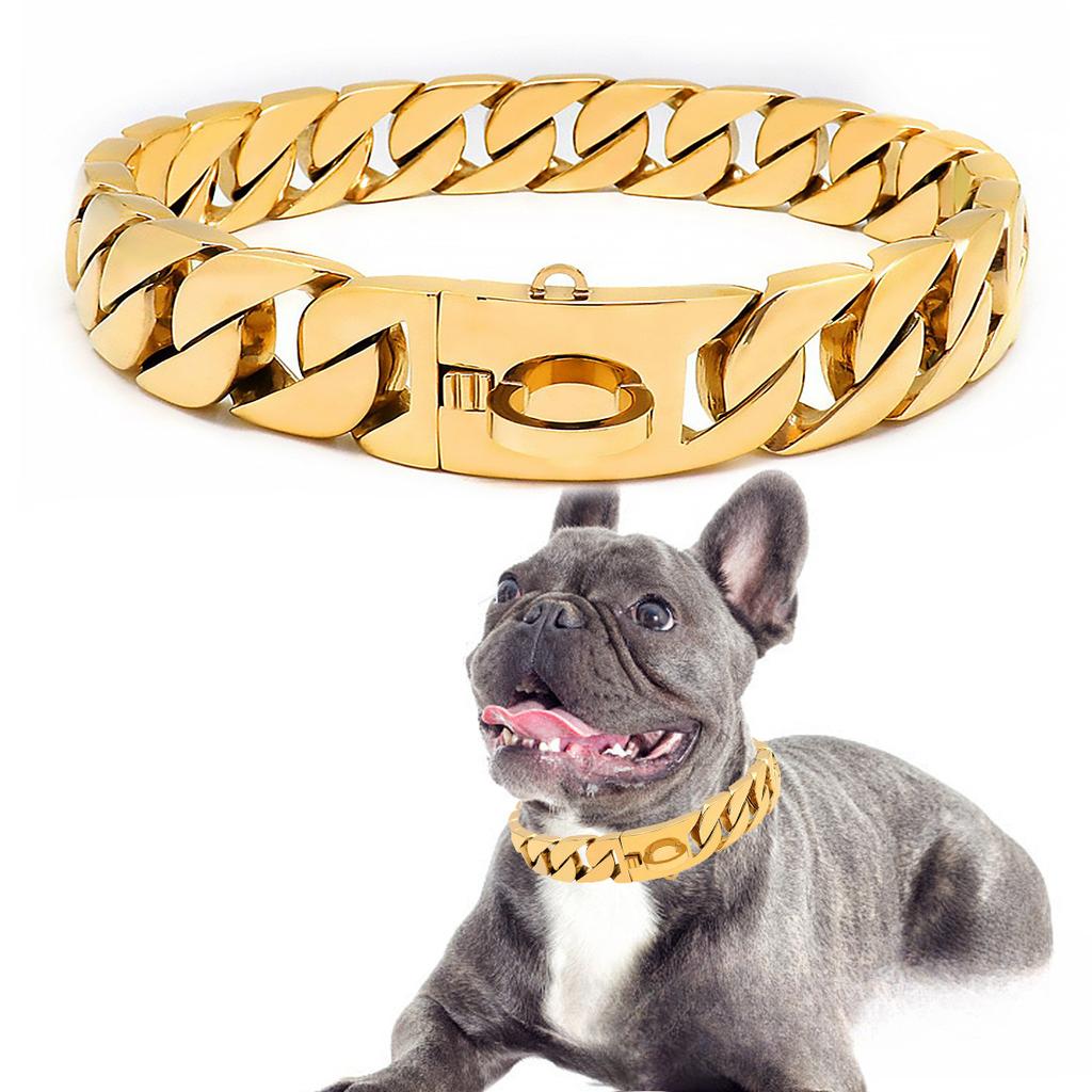 Guss Edelstahl Dicke Hundekette Goldenes Hundehalsband Halskette Großer Hund Titanstahl