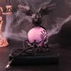 Gothic Halloween Crow Light Lamp, with Purple Ball, Resin Night Light, Realistic Sculpture USB Powered Dark Style Statue for Bedroom Living
