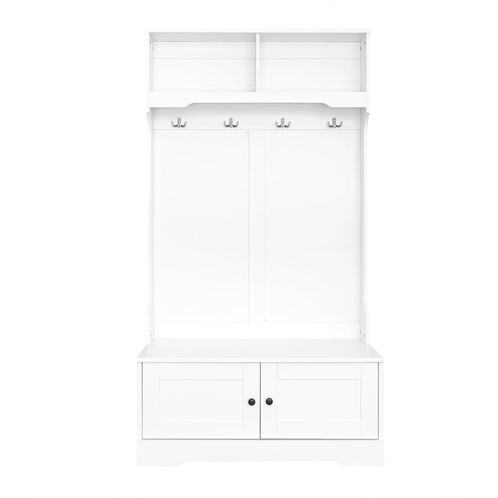 Ensemble de vestiaire pour couloir, Moderne Ensemble de vestiaire pour couloir 4 crochets, Meuble à chaussures, Banc à chaussures, Compartiment ouvert, Meuble d'entrée pour entrée, Blanc