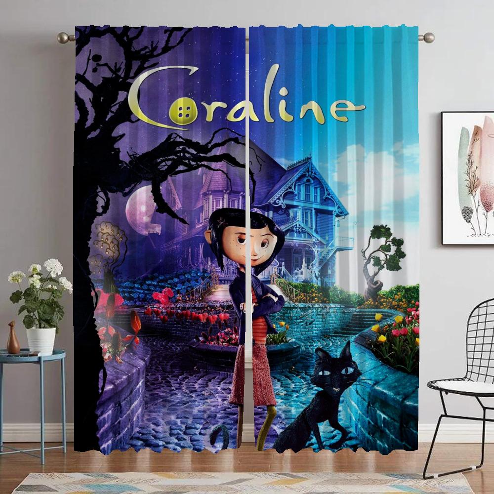 Elegant Room Curtains for Living Room Coralines Window Curtain Partition Shades Halloween Decoration Tulle for Bedroom Kitchen