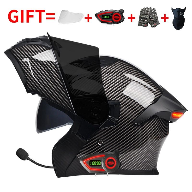 Bluetooth Smart Tail Light Motorcycle Flip-Up Helmet Men Women All Season Full Face Off-Road Riding