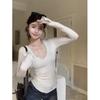 Lace V-Neck Slim-Fit Women's Long-Sleeve T-Shirt for Spring-Autumn, Sexy Hot Girl Style