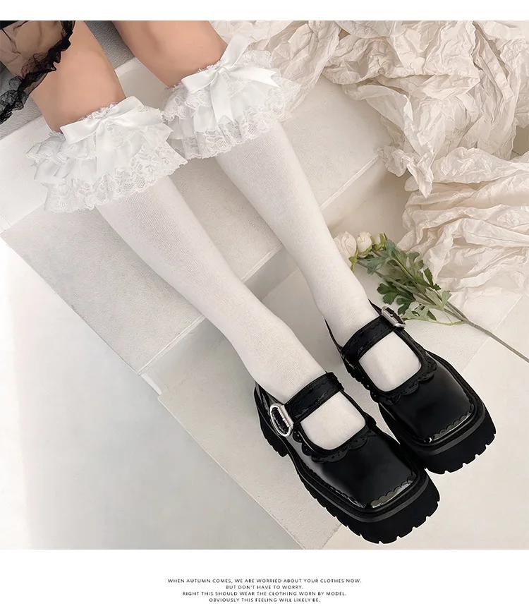 2026Lolita Multi-layer Lace Lace Calf Socks, Bow Cotton Socks, Thigh-high Socks, Beautiful Fairy Japanese-style Mid-calf.