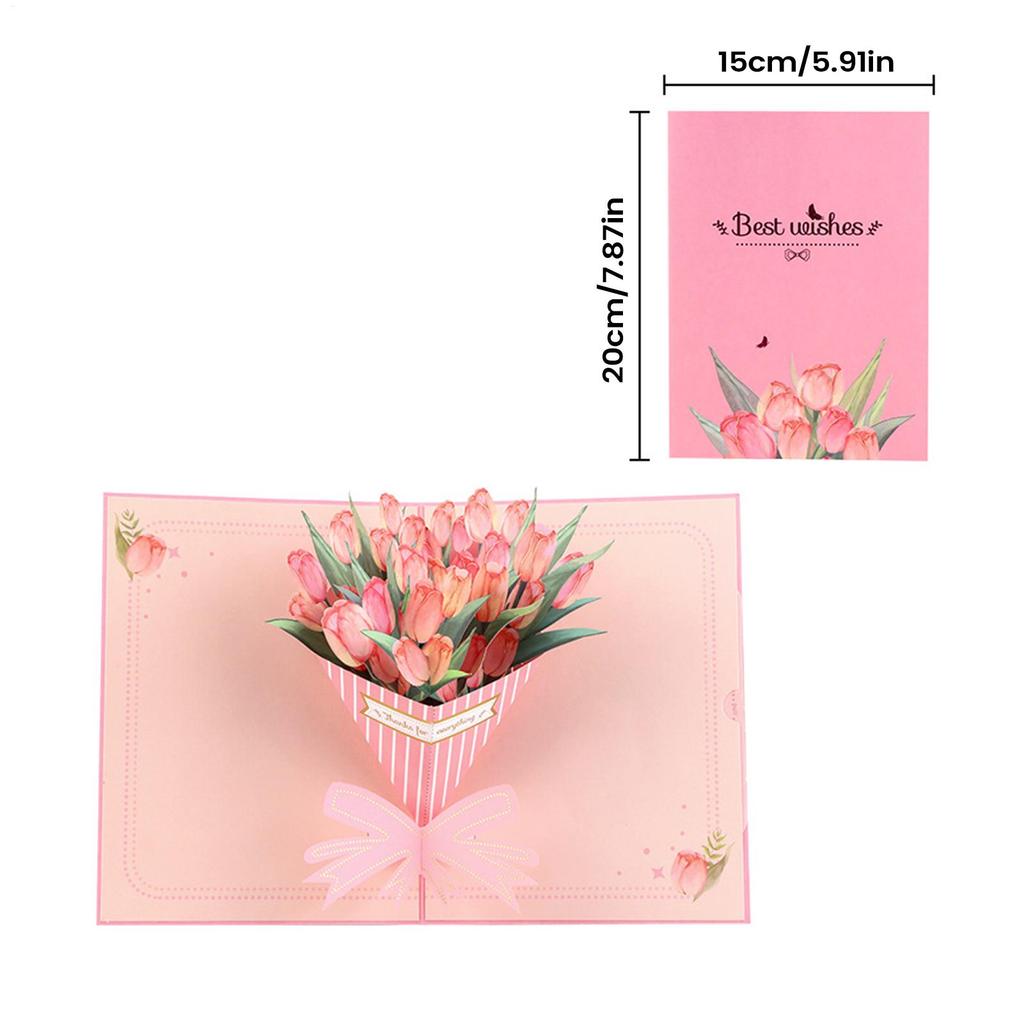 3D Popup Tulips Bouquet Greeting Card Beautiful Greeting Card Birthday Gifts Flowers Cake Postcard For Family Friends Wife Mon