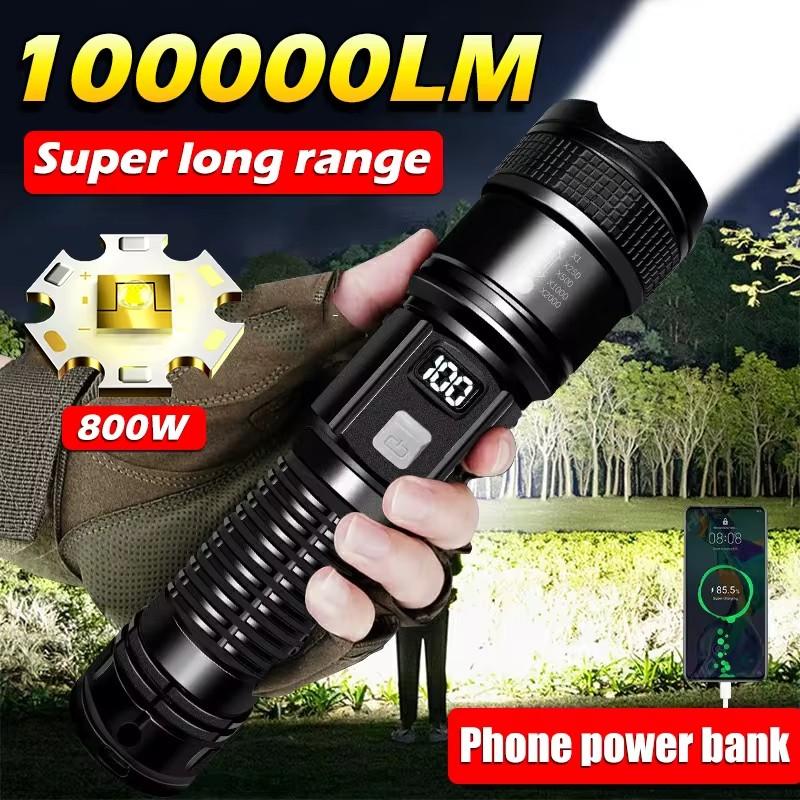 100000 LM Super Bright Long Range LED Flashlight Tactical Flashlight Outdoor Waterproof Flashlight Camping Defensa Lantern Torch