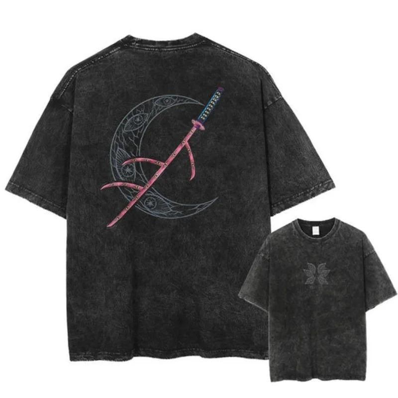 2026 Anime Demon Slayer Retro Washed T-shirt Men's and Women's New Summer Clothing Breathable Fashion Top Streetwear Peripheral Tee