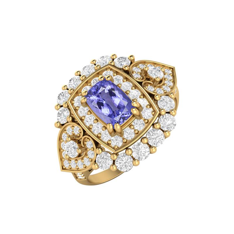 6X4MM Cushion Tanzanite Gemstone 925 Sterling Silver Gold Plated Solitaire Halo Women Engagement Ring